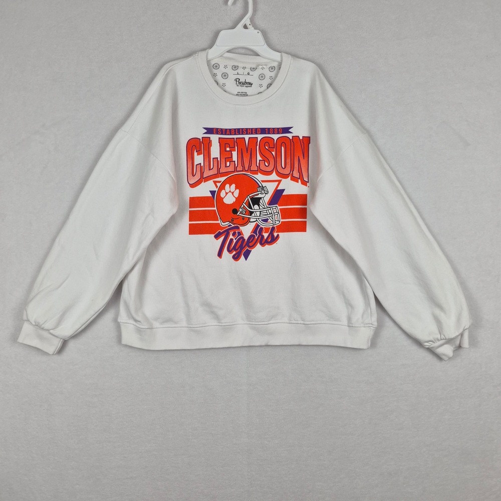 Clemson Tigers Sweatshirt Large White Graphic College Football Crewneck Preppy